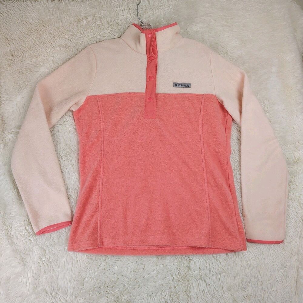 Columbia Benton Springs Half Snap Pullover Sz M Pink / Coral Mock neck Fleece